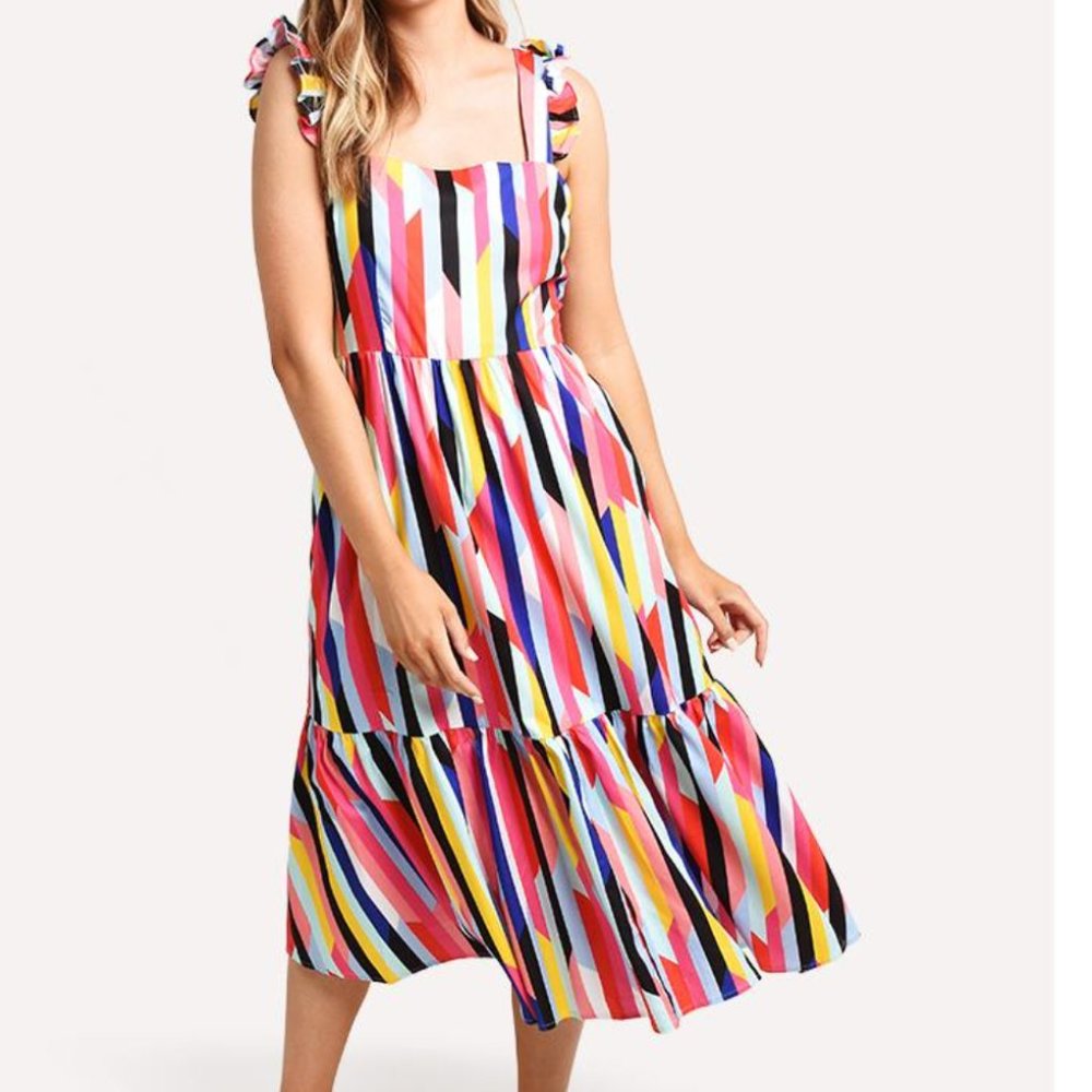 Crosy Becca Multicolor Ruffle Midi Dress